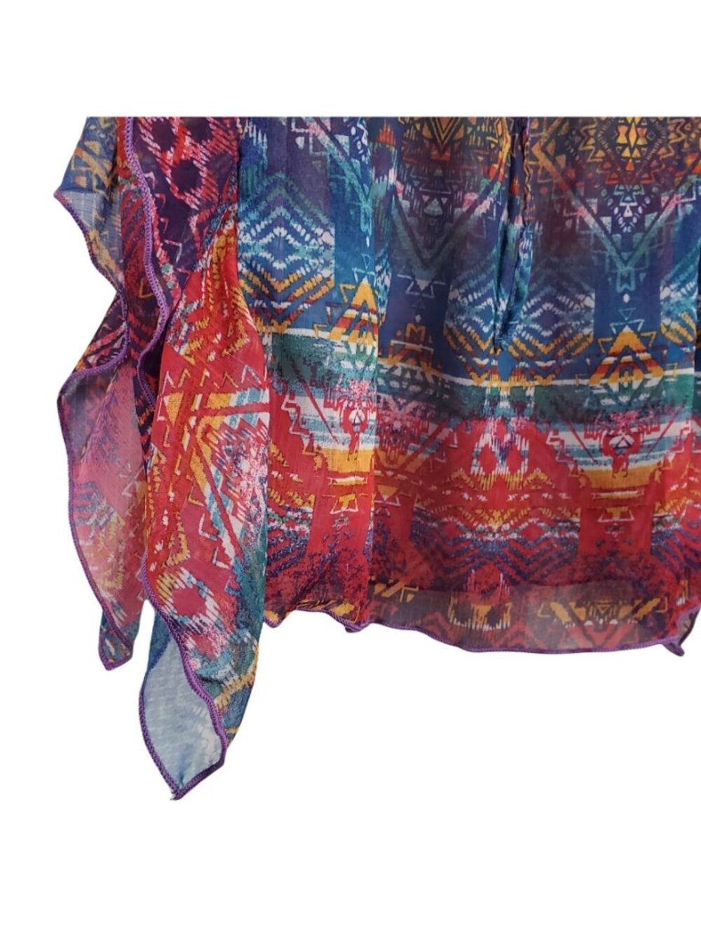 Jessica Simpson Size L Top Cover Up Multicolor Sheer Chiffon Aztec Print Boho - Picture 5 of 7